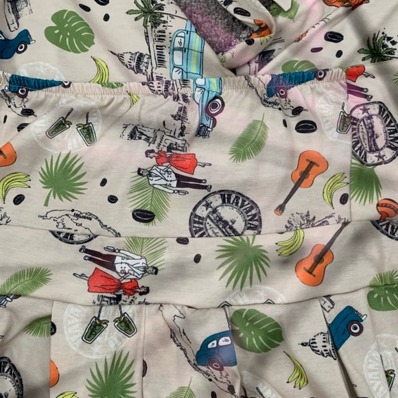 NWT Lindy Bop Cream romper babydoll halter tie back Tiki Print Dress elastic - Picture 4 of 11